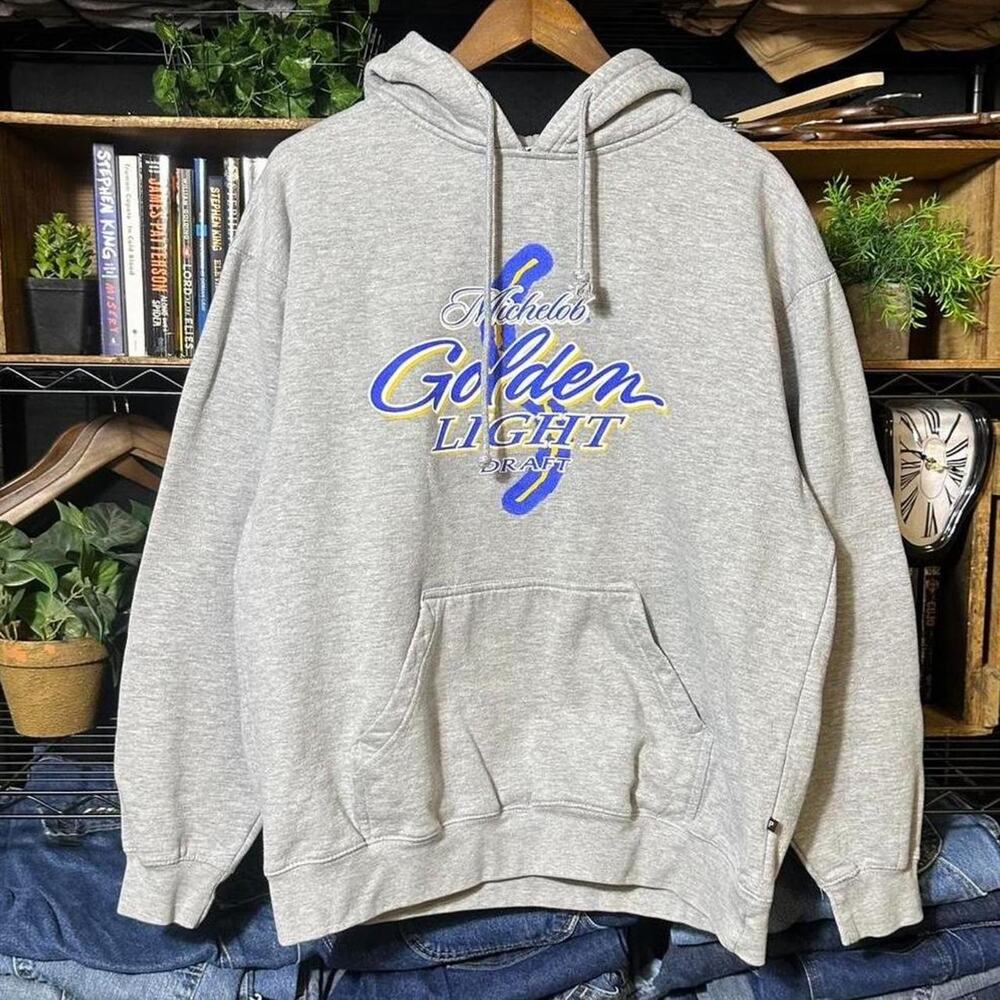 Vintage Y2K Michelob Golden Light Beer Hoodie Grey Heavyweight Sweatshirt Large